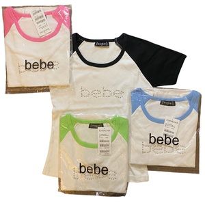 NWT Vintage Bebe 3/4 Sleeve T-Shirt SLV Logo Wide Nk Color POI Basic Blue White